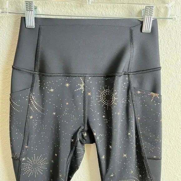 Gap Fit High Rise Black Star Galaxy Print Leggings Women's XS Petite Pockets - Picture 2 of 7